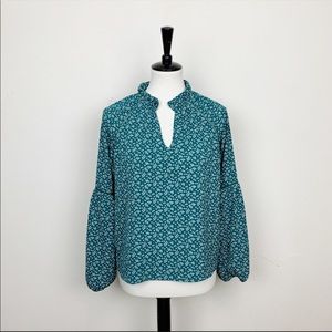 Blue Rain Floral Popover Blouse Size Small